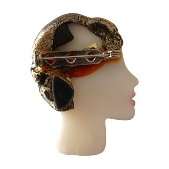 Lady Head Brooch Harlequin Cloche Wrap Hat Art Deco Flapper Acrylic Vintage 90s. - Picture 3 of 12